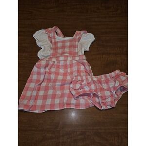 Girls Pink Gingham Pinafore Set 2 pc Dress One Nation 6-9 mos F22